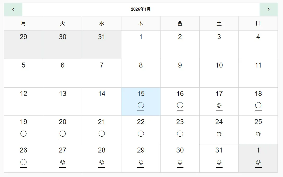 フレイアクリニックメンズ名古屋栄院1月の予約状況