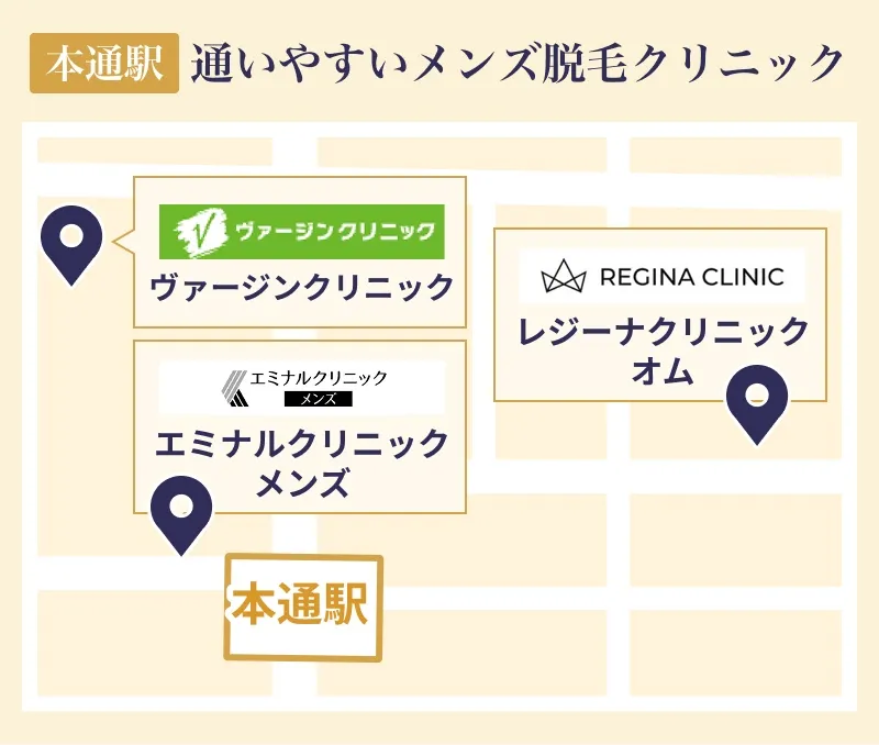 本通駅から通えるメンズ脱毛クリニック