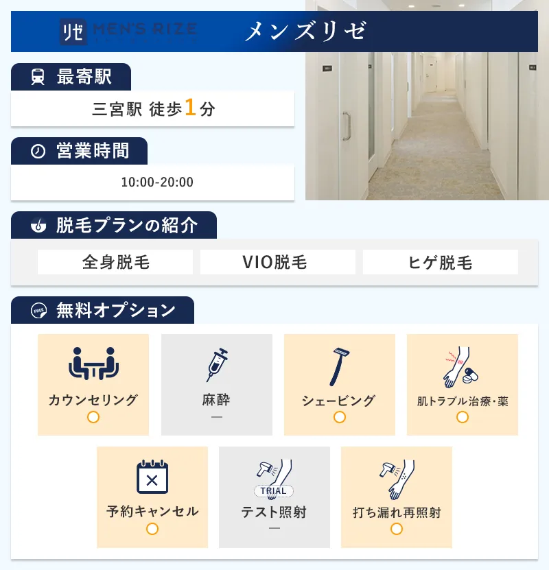 メンズリゼ神戸三宮院の特徴