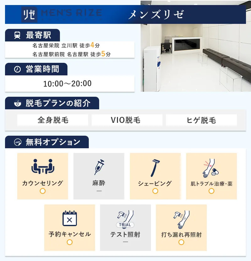メンズリゼ名古屋栄院・名古屋駅前院の特徴