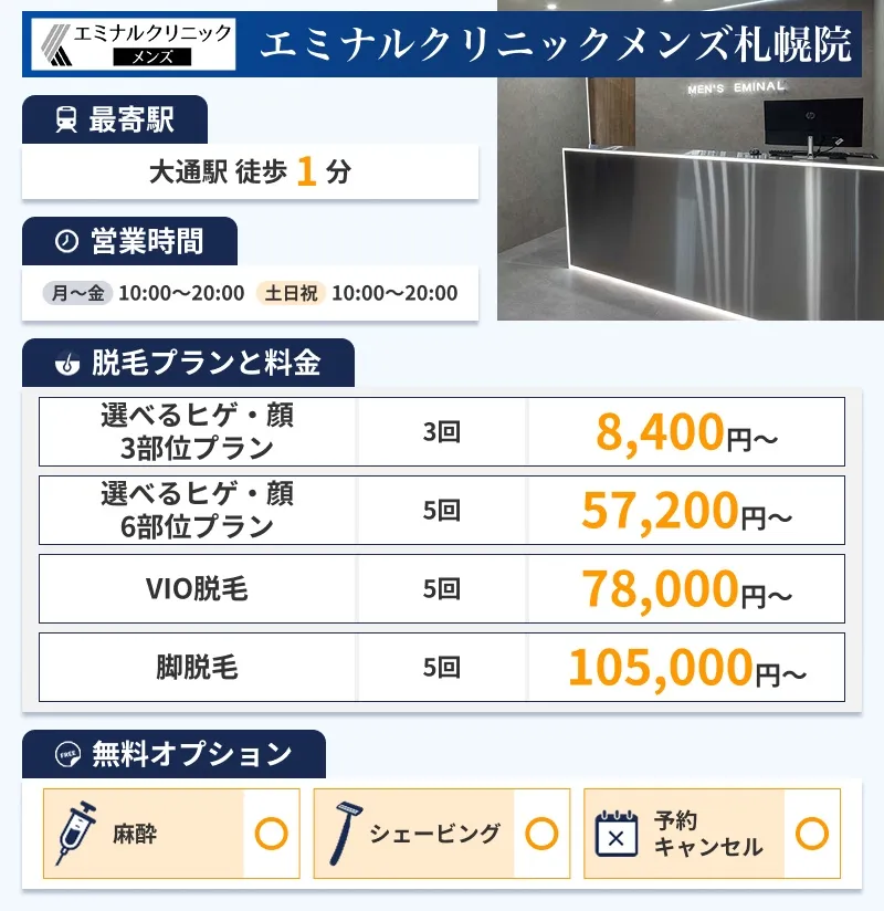 札幌のメンズ脱毛におすすめエミナルクリニックメンズ札幌院