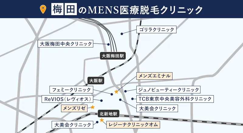 梅田駅周辺のメンズ脱毛クリニック