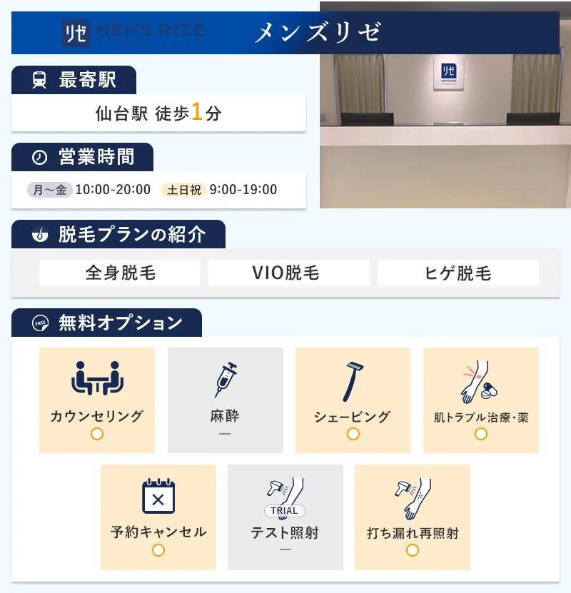 メンズリゼ仙台院の特徴