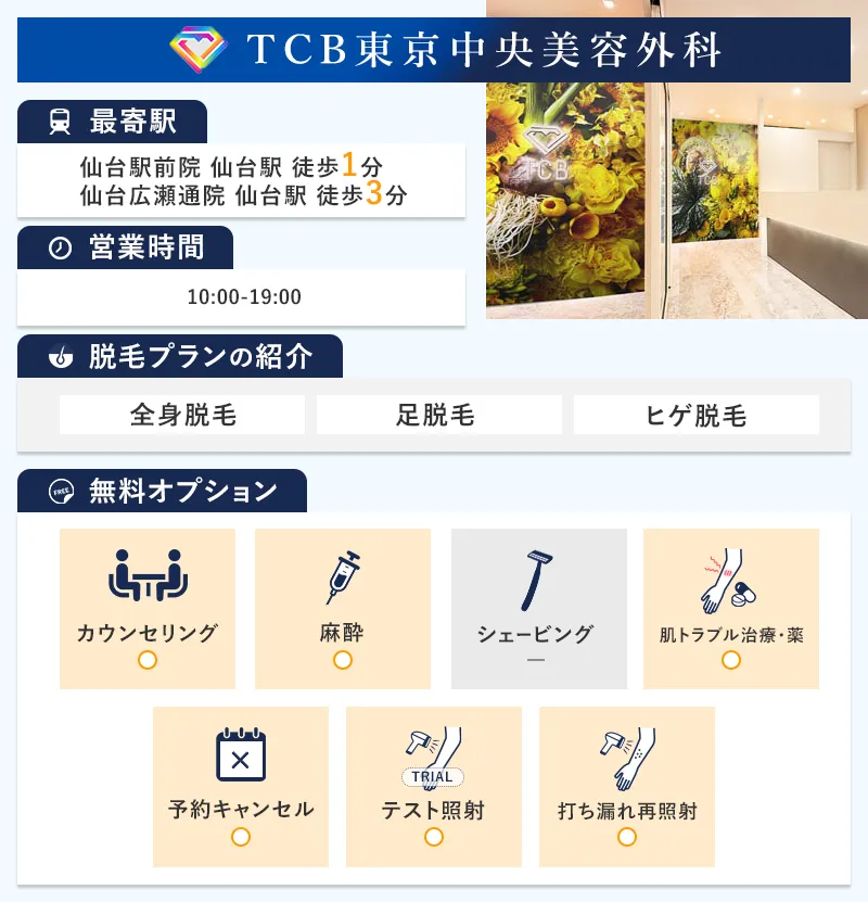 TCB東京中央美容外科  仙台駅前院・仙台広瀬通院の特徴